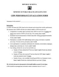 The performance evaluation form is a structural basis when evaluating a certain performance done most employers use a performance evaluation form when the time comes to give promotions and. Community Health Worker Performance Evaluation Form The Challenge Initiative