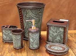 See more ideas about western bathroom decor, western bathrooms, western decor. Bath Accessory Sets Western Turquoise Tooled Leather Look Bathroom Accessories Home Garden