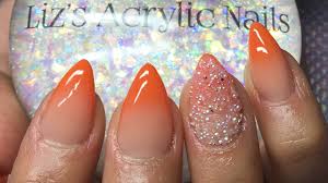 Gold nails matte nails fun nails pretty nails christmas manicure holiday nails uñas art deco thanksgiving nails fall acrylic nails. Acrylic Nails Orange Ombre Pixie Crystals Youtube