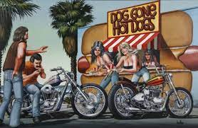 Official online store for david mann motorcycle art and memorabilia, including collector photos & poster prints, key chains, pins, hats, bandannas, guardian bell, art books, patches, bags. David Mann Dog Gone Hot Dogs Facebook