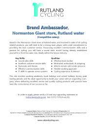 Filter by location to see brand ambassador salaries in your area. Giant Rutland On Twitter We Are Recruiting For A Giant Brand Ambassador To Come Join Our Team Giantuk Rutlandcycling Bikebizonline Https T Co Ds6gmn8tgt