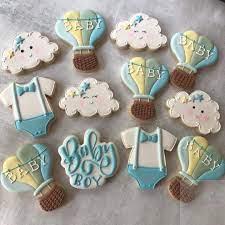 Up Up And Away Baby Shower Set Thank You To The Lovely Eyecandybuffetsinc For Trusting Me To Make Custom Coo Baby Boy Cookies Baby Shower Cookies Baby Shower