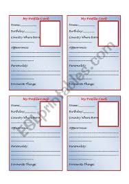 Personal profile samples for resume 1: Personal Profile Card Template Esl Worksheet By Sirgary1026