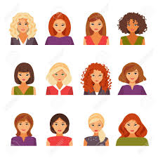 女性アバターの外観のさまざまな種類のコレクションです女性のヘアスタイルベクトル図