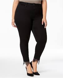 Trendy Plus Size Lace Hem Skinny Jeans