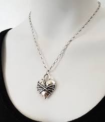 Mary B Hetz Large Sterling Silver Chunky Heart Pendant Necklace With Wire Wrap Sizes 16 18 Mens Silver Necklace Silver Heart Pendant Heart Pendant Necklace