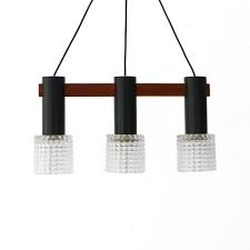 Mid Century Modern Pendant Lamp In Teak Steel Glass 104972