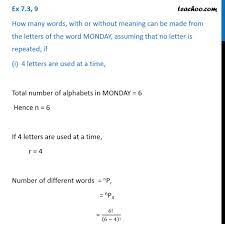 Get all 7916 words beginning with e here! Ex 7 3 9 How Many Words Can Be Made From Monday Class 11