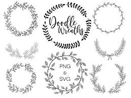 Black And White Wreath Graphic Floral Wreaths Hand Drawn Wreaths Doodle Clipart Floral Wreaths Rustic Drawn Wreaths Png Svg Vector Wr Wreath Drawing How To Draw Hands Wreath Clip Art