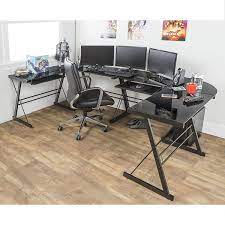 The latter, however, is easier to assemble. Corner Desk Black With Black Glass Black Desk Corner Desk Glass Office Desk Modern