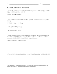 K Eq And Ice Problems Worksheet