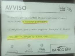 Trova le informazioni su tuttle le filiali di bancobpm: Coronavirus Sportelli Chiusi E Confusione Al Banco Bpm Di Ceriano E Bollate Il Notiziario