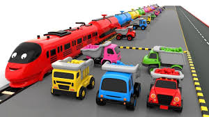Colors For Children To Learn With Train Transporter Toy Dump Trucks Educational Videos Educational Videos Coloring For Kids Dump Trucks