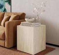 Minimalist Wooden Travertine Marble Cube Side Table, Modern Stone End Table, Luxury Neutral Home Decor, Living Room Pedestal Table