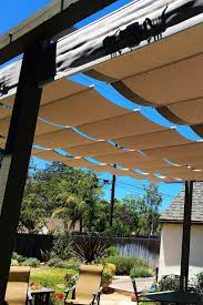 Tan Waterproof Shades On Slide Wire Cables Fabric Shades Canopy Patio Awning