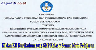 Maybe you would like to learn more about one of these? Ki Dan Kd Kurikulum 2013 Smp Kelas 7 Semua Mata Pelajaran Untuk Kondisi Khusus Berdasarkan Keputusan Balitbang Kemdikbud Dapodik Co Id