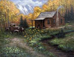 Log Cabin Autumn Trees Mountain Painting 11 X 14 Painting On Sale Now In 2021 Mountain Paintings Cabin Art Landscape Paintings
