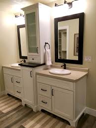 A Center Built In Is The Perfect Master Bathroom Piece To Provide Two Separate Vanities As Well As Storage Sp Bathroom Makeover Bathroom Vanity Trendy Bathroom