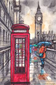 Rainy Day In London Ink Watercolor Illustration Mini Art Print By Artbyewelina Without Stand 3 X 4 London Painting London Drawing London Art