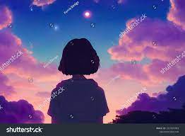 Hakuun Anime Girl Looking Night Sky Manga liittyvä kuvituskuva 2215971951 |  Shutterstock