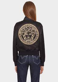 Embroidered Medusa Satin Blouson Versace Jackets Coats Embroidered Leather Jacket Versace Jacket Versace