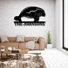 Manatee Wall Sign Decor, Sea Cow Metal Sign, Livingroom Decor, Family Name  Metal Sign, Sea Creature Wall Hanging, Ocean Beach House Decor