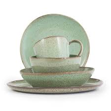 Turquoise dinnerware set, stoneware dinnerware, wedding gift idea, handmade light blue dinnerware set. Farmstead Stoneware Collection Mint 491568322 Stoneware Dinnerware Sets Wooden Bowls Mor Stoneware Dinnerware Sets Stoneware Dinnerware Dinnerware Sets