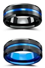 Black And Blue Ring These Black And Blue Rings Would Make Such A Unique Gift For Him Or Even A Weddin Mens Wedding Bands Tungsten Tungsten Wedding Bands Modern Mens Wedding Rings