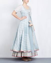 Sky Blue Leheriya Jacket With Anarkali Set Dress Indian Style Indian Designer Outfits Indian Fashion
