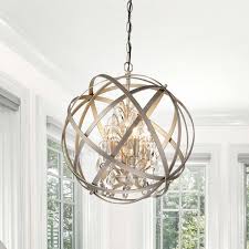 Best choose for decorated your house! Benita Brushed Champagne Metal And Crystal Orb 4 Light Chandelier Overstock 16002994