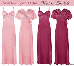 Ladies Satin Lace Long Nightdress Nighty Chemise Embroidery Detailed Twin Set Night Dress Long Nightdress Women Nightwear