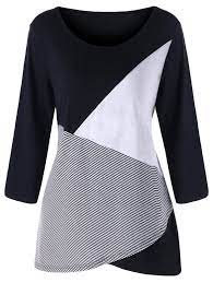 Plus Size Xl 5xl Women T Shirt Blouse Top Scoop Neck 3 4 Sleeve Patchwork Casual Plus Size Tops Plus Size Fashion Fashion Tops