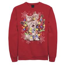 Men S Cute Cats With Holiday Lights Fleece Crewneck Sweatshirt