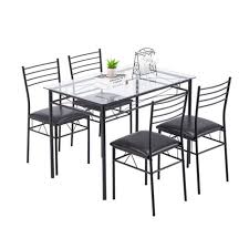 110 X 70 X 76cm Iron Glass Dining Table And Chairs Black One Table And Four Chairs Pu Cushion Kitchen Glass Dining Table Set Glass Dining Table Dining Table