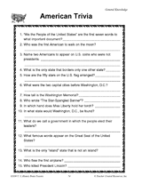 What sweet food is made by bees using nectar from flowers? American Trivia Printable 5th 8th Grade Teachervision