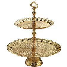Blue italian serving platter with dome $167.00. Two Tier Oval Gold Colour Fruit Serving Tray Buy Serving Trays Middle Eastern Serving Tray Two Tier Serving Tray Product On Alibaba Com