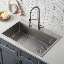 These reliable sinks are offered with basins in a number of styles and shapes to fit the look of your kitchen. Kraus Loften All In One Dual Mount Drop In Stainless Steel 33 In 2 Hole Single Bowl Kitchen Sink Wi Kuchendesign Kuchen Layouts Kuchenumbau