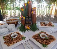 Asian Themed Buffet Table Set Up Bamboos With Mini Waterfall Buffet Table Table Set Up Table Settings