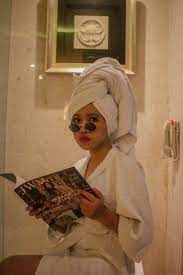 Reading A Magazine With Head Towel And Bath Robe Vintage Photoshoot Bath Girls High Fashion Poses