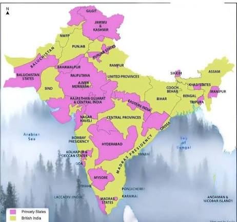1947 map of british india and princely states