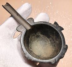 Terracotta mold for an oil lamp period: Lot Art Early Medieval Bronze Oil Lamp Filler With A Lovelycircle Decoration And Smooth Dark Natural Patina