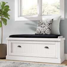 Beachcrest Home Rabin Wood Storage Bench Color Off White Wood Storage Bench Bench With Storage Entryway Bench Storage