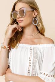 Esme Off Shoulder Crochet Trim Blouse