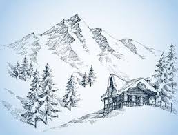 Nature In The Mountains Sketch Winter Landscape And Winter Holi Landscape Drawings Landscape Sketch Mountain Sketch