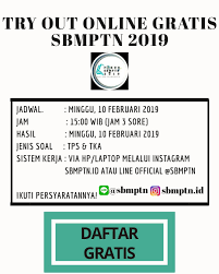 Raih kampus impianmu, uji kemampuanmu menghadapi utbk dengan mengikuti tryout utbk sbmptn disini. Facebook