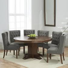 Trina Dark Solid Oak Round Dining Table With 6 Sophia Grey Chairs In 2020 Round Pedestal Dining Table Pedestal Dining Table Dining Table