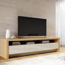 Manhattan Comfort Sylvan 85 In Nature And Off White Particle Board Tv Stand With 3 Drawer Fits Tvs Up To 70 In With Cable Management 221251 The Home Depot Living Room Tv
