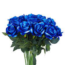 16 Pcs Artificial Blue Roses Royal Blue Artificial Flowers Jad Flower Blue Roses Artificial Roses Artificial Flowers