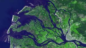 Deltas are formed from the deposition of the sediment carried by the river as the flow leaves the mouth of the river. The Delta Of The Dvina River Which Flows Into The White Sea In Russia Photo By Nasa Satellite Image Image Science Photos