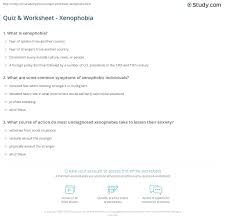Quiz Worksheet Xenophobia Study Com